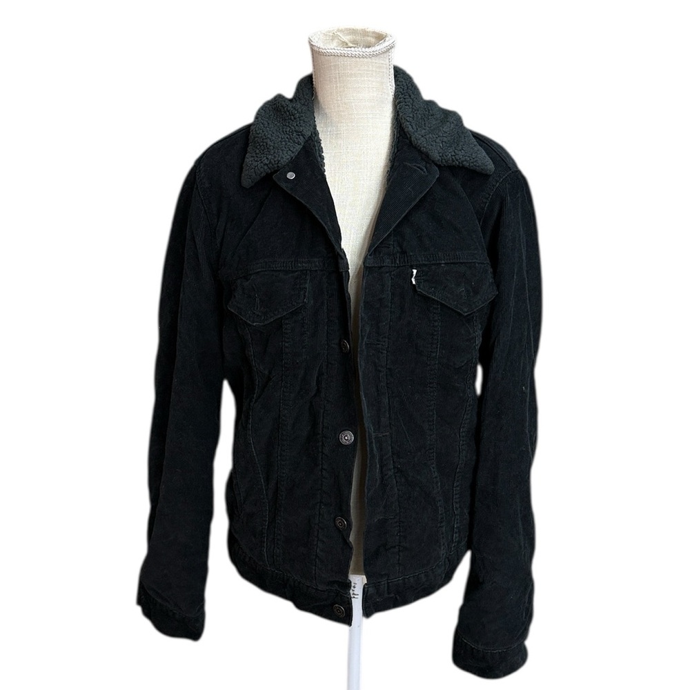 Vintage Levi’s 70598 Corduroy Sherpa Lined Trucker Jacket Black Mens M Button Up